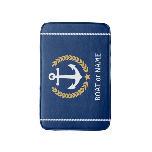 Ihr Boot Name Nautical Anchor Gold Laurel Navy Badematte (Vorderseite Vertikal)