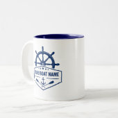 Ihr Boot Name Nautical Anchor Oars Helm Navy Zweifarbige Tasse (Vorderseite Links)
