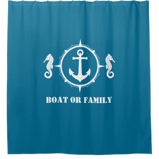 Ihr Boot oder Familienname Seepferd Anchor Aqua Bl Duschvorhang (Vorderseite)