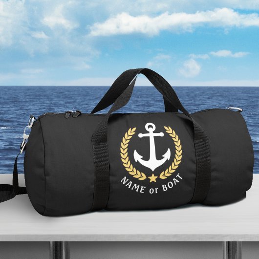 Ihr Boot oder Name Anchor Gold Laurel Star Black Duffle Bag