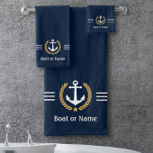 Ihr Boot oder Name Anchor Gold Laurel Streifen Bla Badhandtuch Set