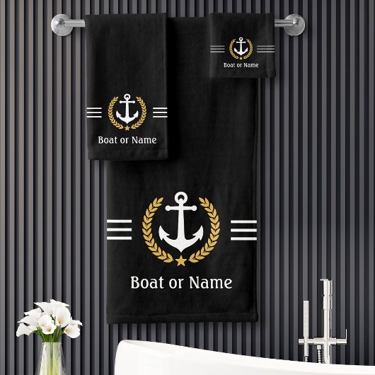 Ihr Boot oder Name Anchor Gold Laurel Streifen sch Badhandtuch Set