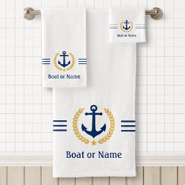 Ihr Boot oder Name Anchor Gold Laurel Streifen wei Badhandtuch Set