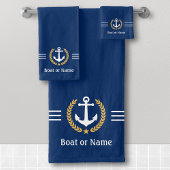 Ihr Boot oder Name Anchor Gold Laurel Stripes Navy Badhandtuch Set