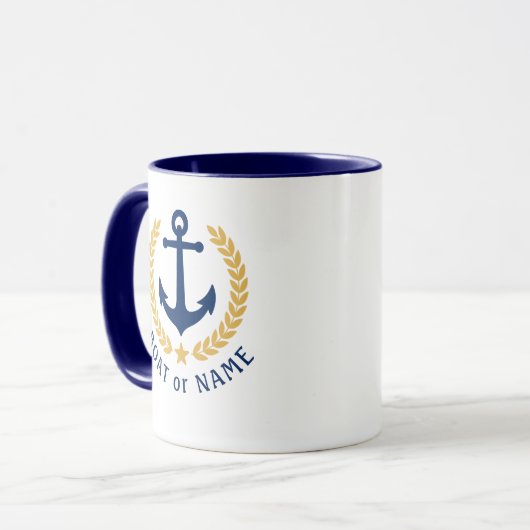 Ihr Boot oder Name Anchor Gold Style Laurel Blau Tasse (Vorderseite Links)