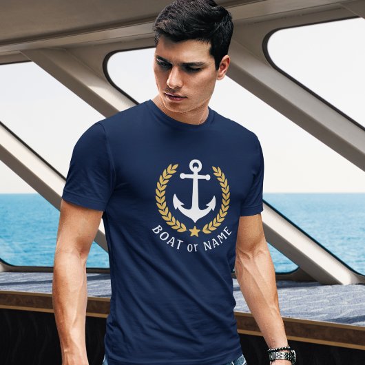 Ihr Boot oder Name Anchor Gold Style Laurel Marine T-Shirt