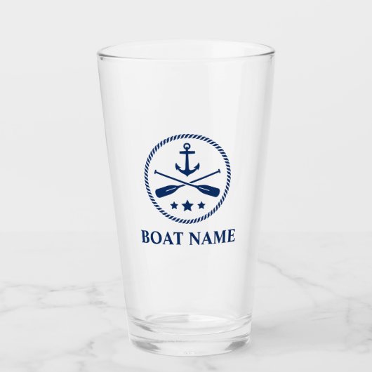 Ihr Boot oder Name Anchor & Oars Navy Blue Glas (Vorderseite)