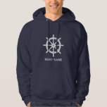 Ihr Boot oder Name mit Schiff Wheel Helm Hoodie<br><div class="desc">Ihr Personalisierter Name oder Name mit dem Radhubschrauber Nautical Ships auf Navy Blue Hoodie.</div>