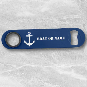 Ihr Boot oder Name Nautical Anchor White Navy Blau Speed Flaschenöffner