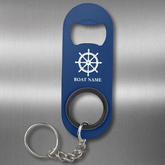 Ihr Boot oder Name Schiff Wheel Helm Navy Blue Mini Flaschenöffner