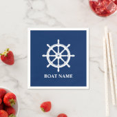 Ihr Boot oder Name Schiff Wheel Helm Navy Blue Serviette (Beispiel)