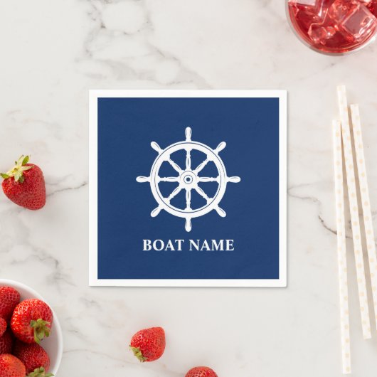 Ihr Boot oder Name Schiff Wheel Helm Navy Blue Serviette (Beispiel)