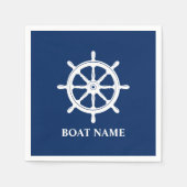 Ihr Boot oder Name Schiff Wheel Helm Navy Blue Serviette (Vorderseite)