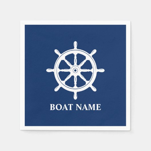 Ihr Boot oder Name Schiff Wheel Helm Navy Blue Serviette (Vorderseite)