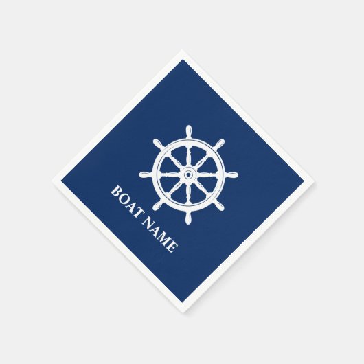 Ihr Boot oder Name Schiff Wheel Helm Navy Blue Serviette (Ecke)