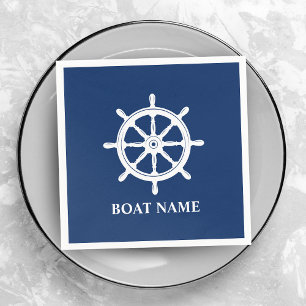 Ihr Boot oder Name Schiff Wheel Helm Navy Blue Serviette