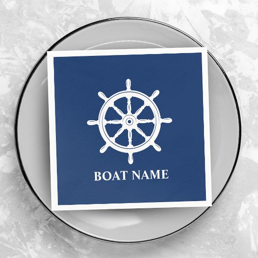 Ihr Boot oder Name Schiff Wheel Helm Navy Blue Serviette