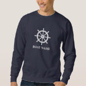 Ihr Boot oder Name & Schiff Wheel Helm Navy Sweatshirt (Vorderseite)