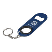 Ihr Boot oder Name Schiffsruder Steuer Navy Blau Mini Flaschenöffner (Vorderseite Schrägansicht)