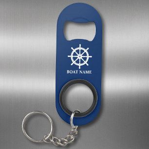 Ihr Boot oder Name Schiffsruder Steuer Navy Blau Mini Flaschenöffner