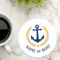 Ihr Bootname Anchor Gold Laurel Star White