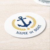 Ihr Bootname Anchor Gold Laurel Star White Runder Pappuntersetzer (Angewinkelt)