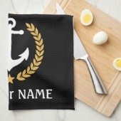 Ihr Bootname Anchor Gold Style Laurel Black Geschirrtuch (Viertel Falte)