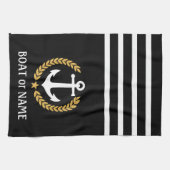 Ihr Bootname Anchor Gold Style Laurel Black Geschirrtuch (Horizontal)