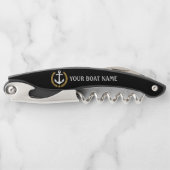 Ihr Bootname Anchor Gold Style Laurel Black Kellnermesser (Vorderseite)