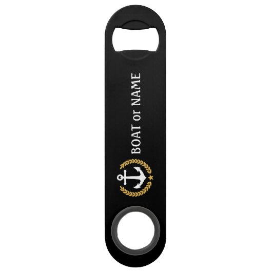 Ihr Bootname Anchor Gold Style Laurel Black Speed Flaschenöffner (Vorderseite)