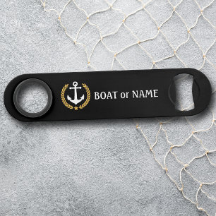 Ihr Bootname Anchor Gold Style Laurel Black Speed Flaschenöffner