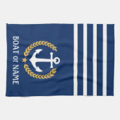 Ihr Bootname Anchor Gold Style Laurel Blau Geschirrtuch (Horizontal)