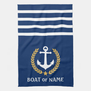 Ihr Bootname Anchor Gold Style Laurel Blau Geschirrtuch
