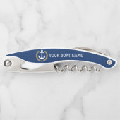 Ihr Bootname Anchor Gold Style Laurel Blau Kellnermesser (Vorderseite)