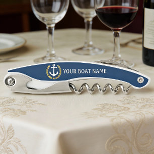 Ihr Bootname Anchor Gold Style Laurel Blau Kellnermesser