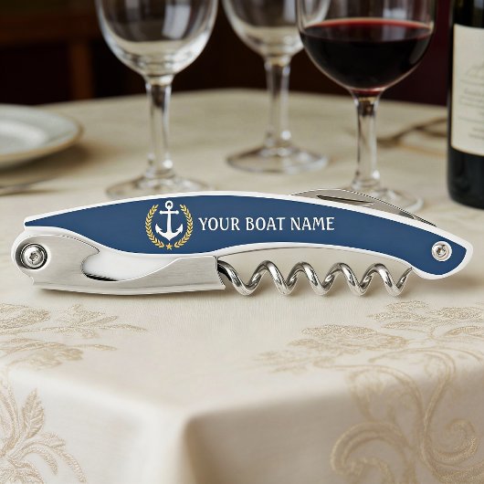 Ihr Bootname Anchor Gold Style Laurel Blau Kellnermesser