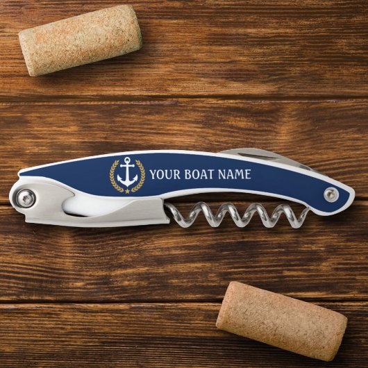 Ihr Bootname Anchor Gold Style Laurel Blau Kellnermesser