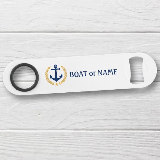 Ihr Bootname Anchor Gold Style Laurel White Speed Flaschenöffner