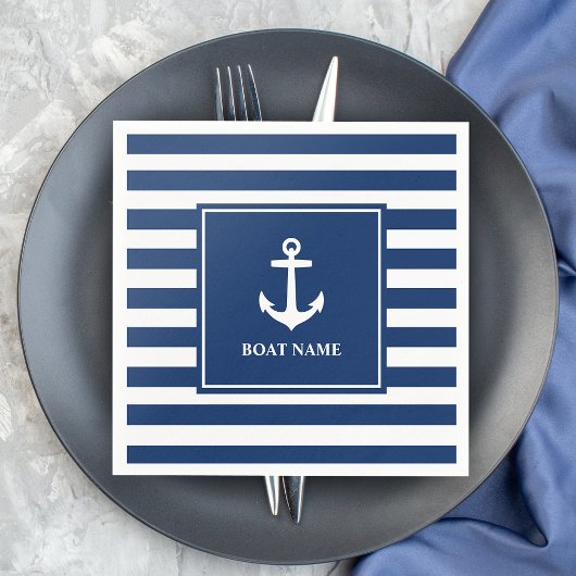 Ihr Bootname Anker Blaue Streifen Serviette