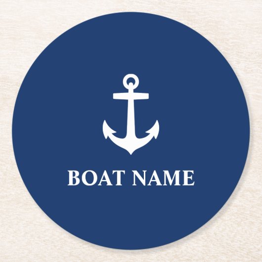 Ihr Bootname Ankerblau Runder Pappuntersetzer (Vorderseite)