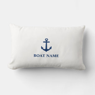 Ihr Bootname Classic Anchor Navy Blue & White Lendenkissen