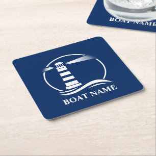 Ihr Bootname Classic Lighthouse Navy Blue Rechteckiger Pappuntersetzer