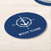 Ihr Bootname Compass Anchor Blue Round Runder Pappuntersetzer (Angewinkelt)