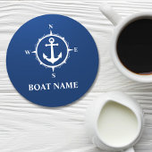 Ihr Bootname Compass Anchor Blue Round Runder Pappuntersetzer