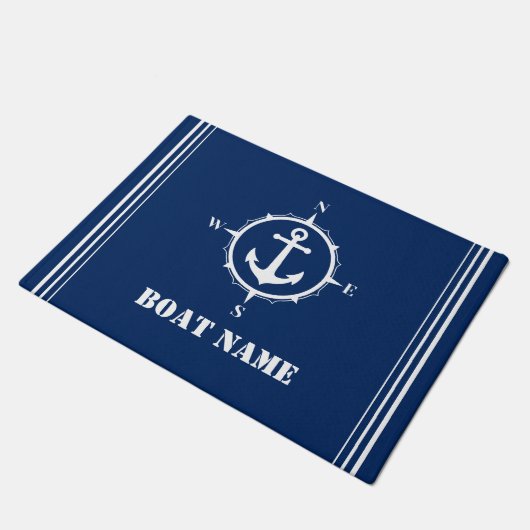 Ihr Bootname Compass Anchor Navy Blue Einfahrt Fußmatte (Schrägansicht)