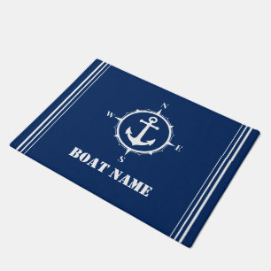 Ihr Bootname Compass Anchor Navy Blue Entry Fußmatte
