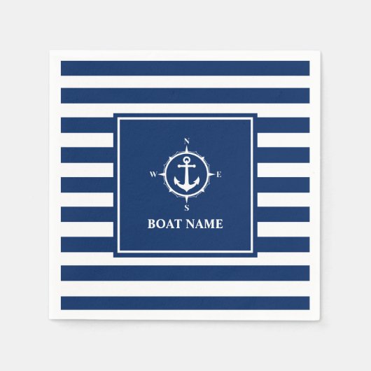 Ihr Bootname Compass Anker Blaue Streifen Serviette (Vorderseite)