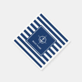 Ihr Bootname Compass Anker Blaue Streifen Serviette (Ecke)