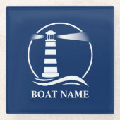 Ihr Bootname & klassischer Leuchtturm Glasuntersetzer (Vorderseite)