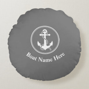Ihr Bootname mit Rope & Anchor auf Grau Rundes Kissen
